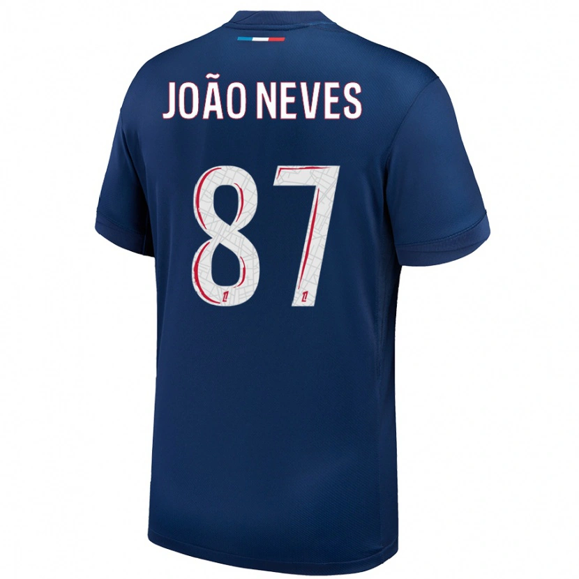 Danxen Mujer Camiseta João Neves #87 Azul Marino Blanco 1ª Equipación 2024/25 La Camisa México