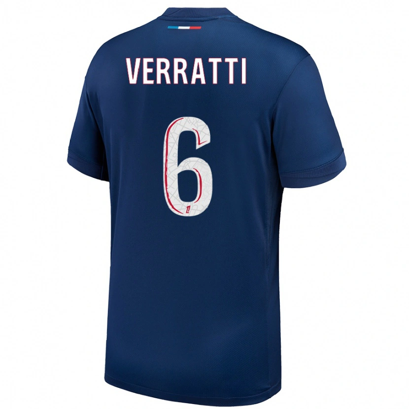 Danxen Mujer Camiseta Marco Verratti #6 Azul Marino Blanco 1ª Equipación 2024/25 La Camisa México