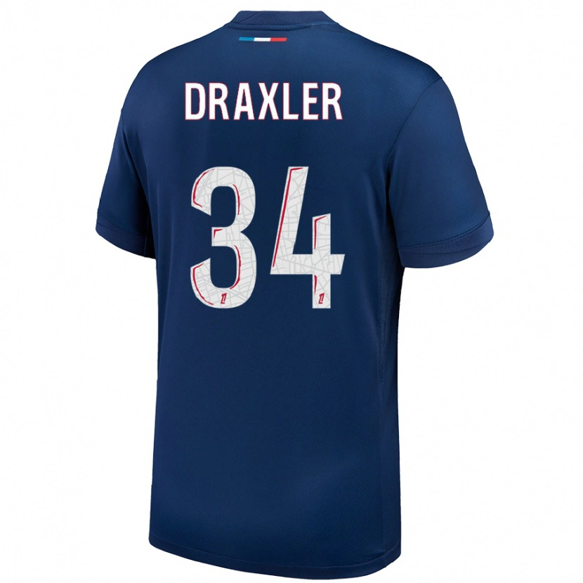 Danxen Mujer Camiseta Julian Draxler #34 Azul Marino Blanco 1ª Equipación 2024/25 La Camisa México