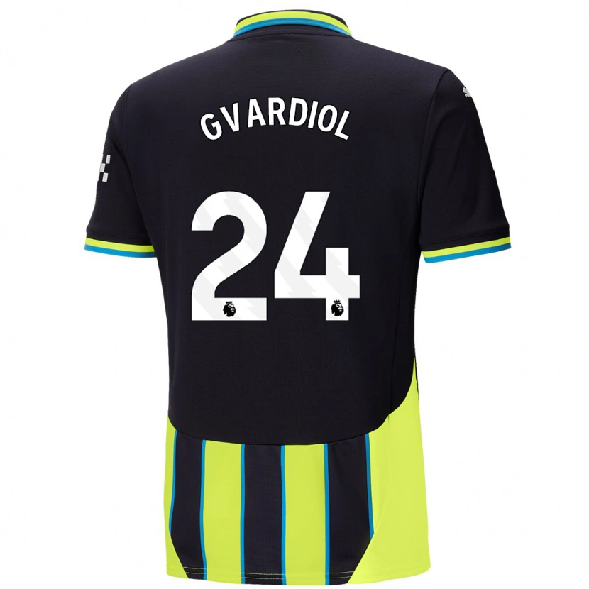 Danxen Mujer Camiseta Josko Gvardiol #24 Azul Amarillo 2ª Equipación 2024/25 La Camisa México