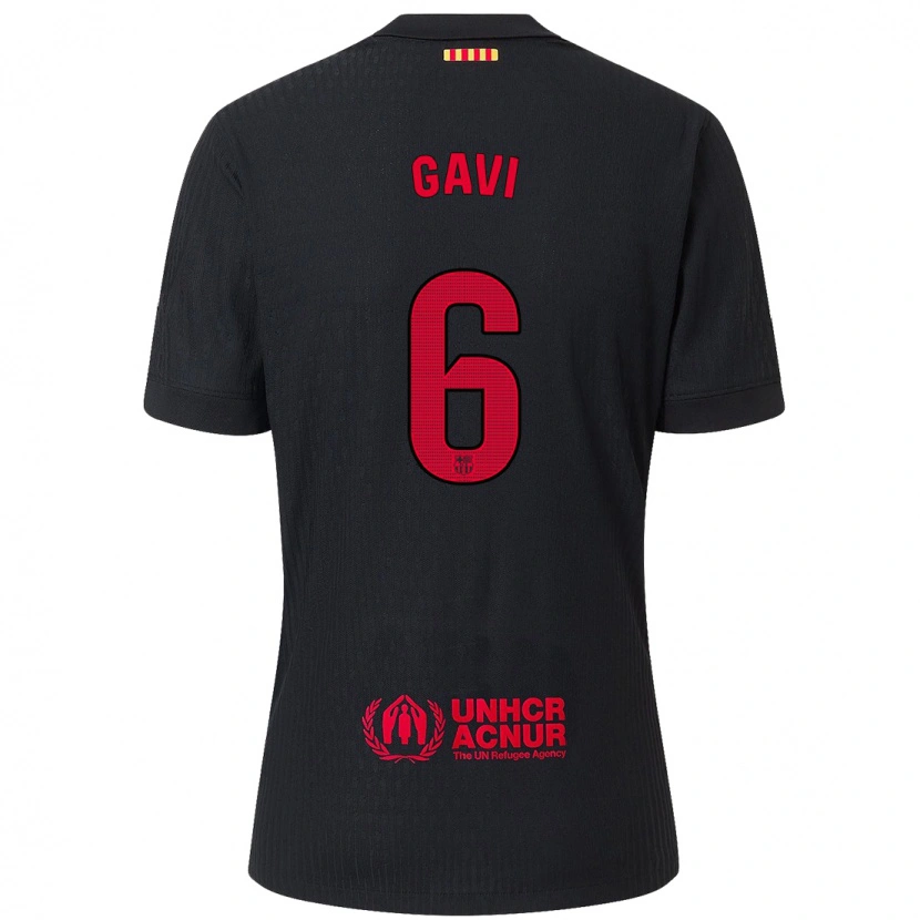 Danxen Mujer Camiseta Gavi #6 Negro Rojo 2ª Equipación 2024/25 La Camisa México