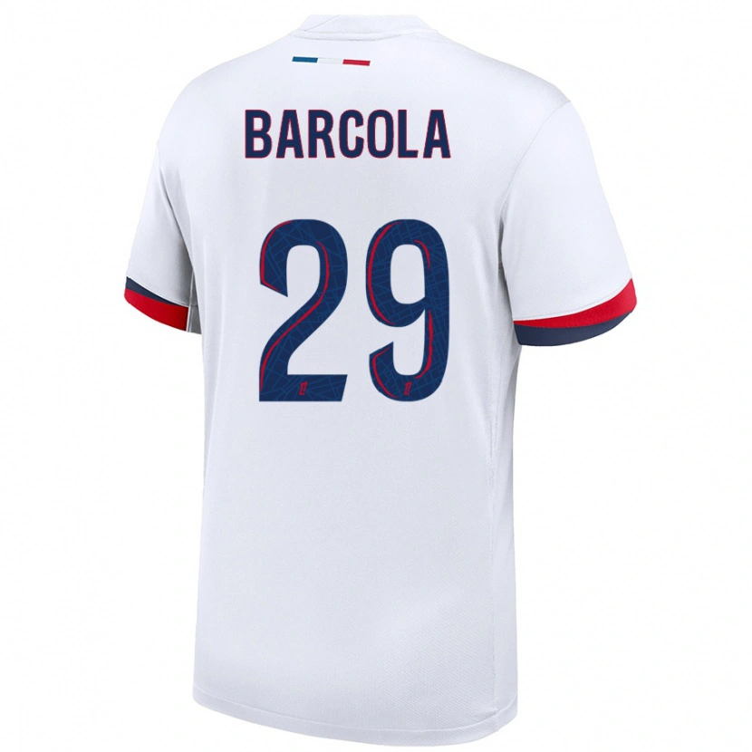 Danxen Mujer Camiseta Bradley Barcola #29 Blanco Azul Rojo 2ª Equipación 2024/25 La Camisa México
