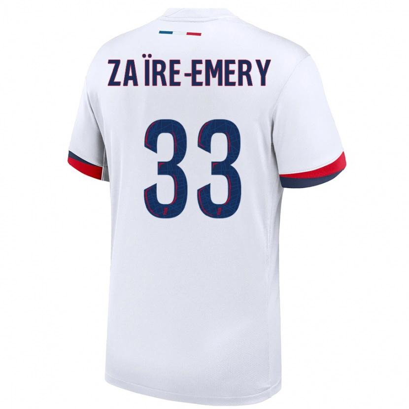 Danxen Mujer Camiseta Warren Zaïre-Emery #33 Blanco Azul Rojo 2ª Equipación 2024/25 La Camisa México