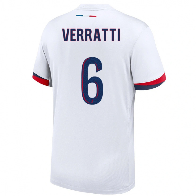 Danxen Mujer Camiseta Marco Verratti #6 Blanco Azul Rojo 2ª Equipación 2024/25 La Camisa México