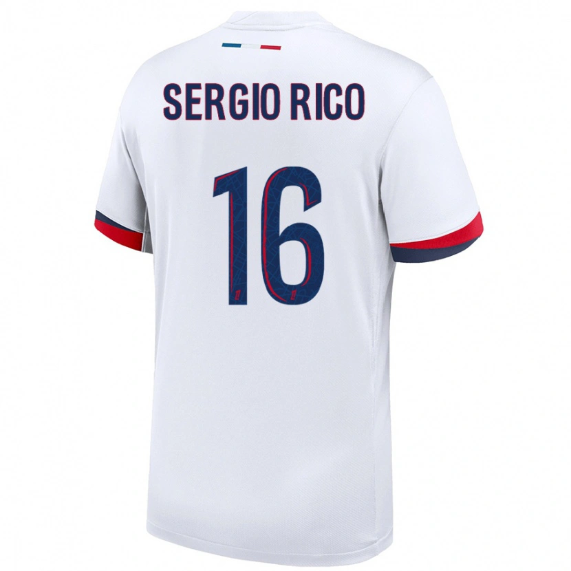 Danxen Mujer Camiseta Sergio Rico #16 Blanco Azul Rojo 2ª Equipación 2024/25 La Camisa México