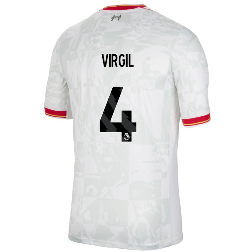 Danxen Mujer Camiseta Virgil Van Dijk #4 Blanco Rojo Negro Equipación Tercera 2024/25 La Camisa México