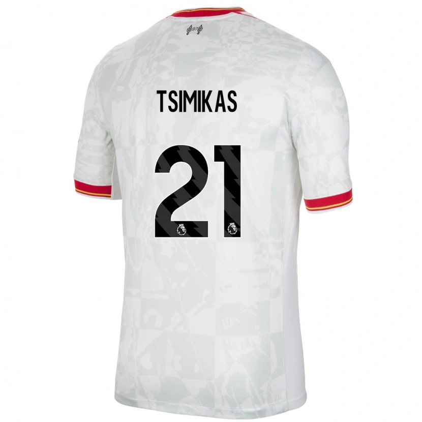 Danxen Mujer Camiseta Konstantinos Tsimikas #21 Blanco Rojo Negro Equipación Tercera 2024/25 La Camisa México
