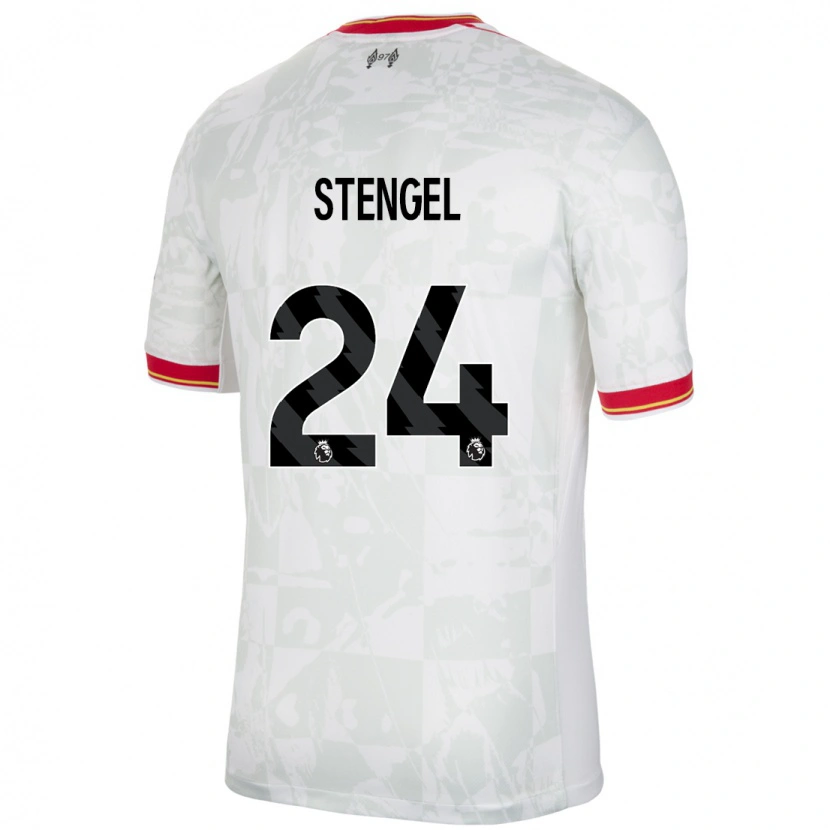 Danxen Mujer Camiseta Katie Stengel #24 Blanco Rojo Negro Equipación Tercera 2024/25 La Camisa México