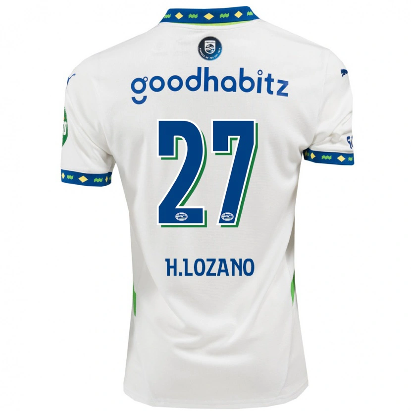 Danxen Mujer Camiseta Hirving Lozano #27 Blanco Azul Oscuro Equipación Tercera 2024/25 La Camisa México