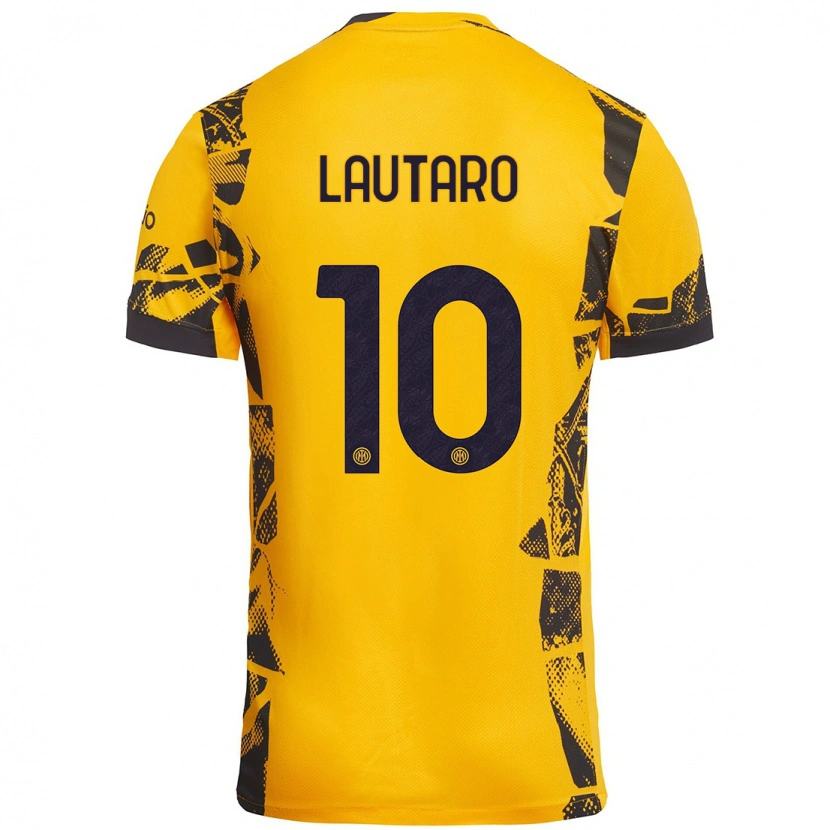 Danxen Mujer Camiseta Lautaro Martínez #10 Dorado Negro Equipación Tercera 2024/25 La Camisa México