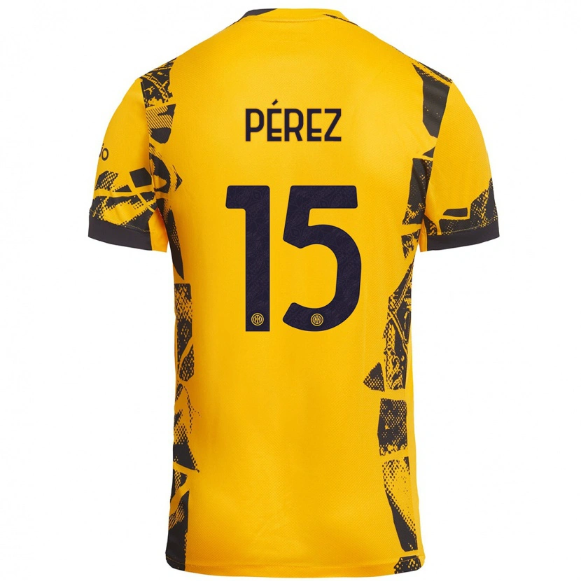 Danxen Mujer Camiseta Álex Pérez #15 Dorado Negro Equipación Tercera 2024/25 La Camisa México