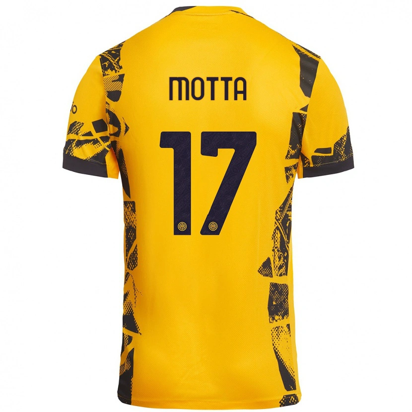 Danxen Mujer Camiseta Matteo Motta #17 Dorado Negro Equipación Tercera 2024/25 La Camisa México