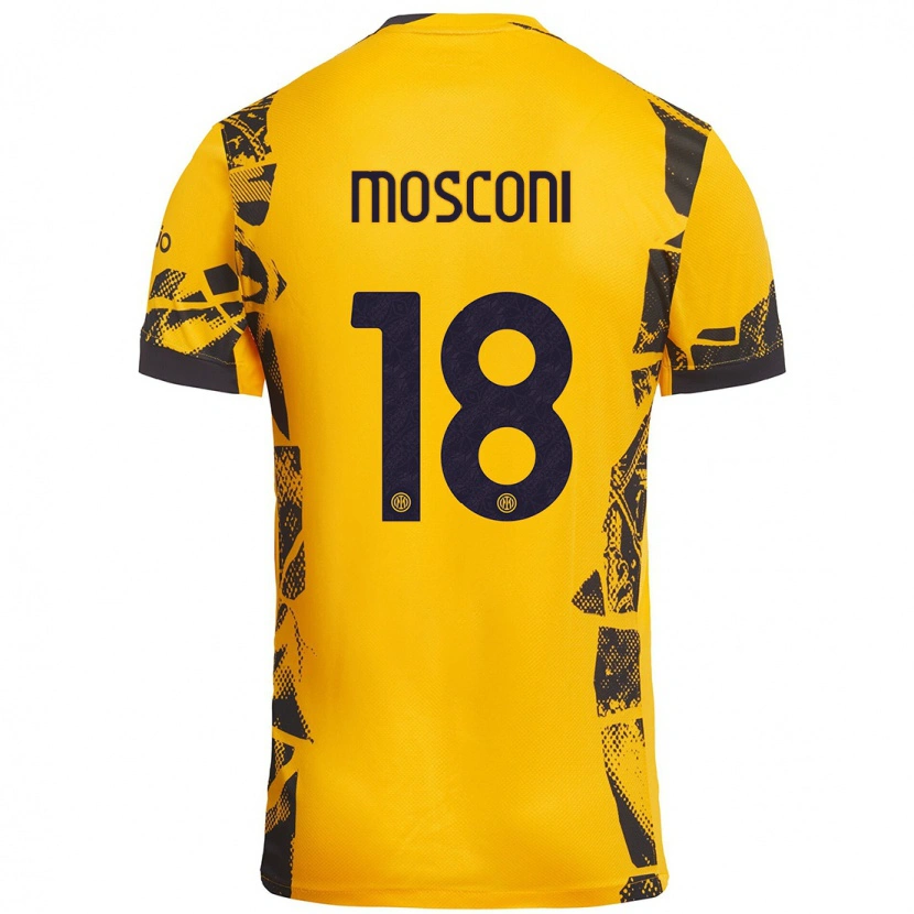 Danxen Mujer Camiseta Mattia Mosconi #18 Dorado Negro Equipación Tercera 2024/25 La Camisa México