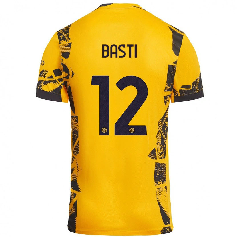 Danxen Mujer Camiseta Matteo Basti #12 Dorado Negro Equipación Tercera 2024/25 La Camisa México