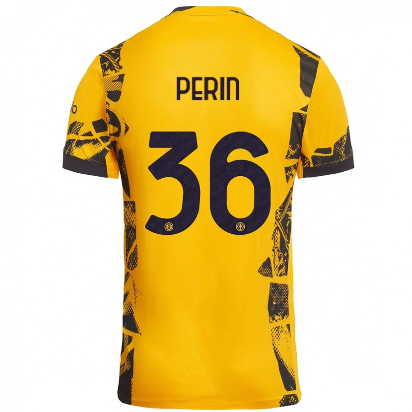 Danxen Mujer Camiseta Nicolo Perin #36 Dorado Negro Equipación Tercera 2024/25 La Camisa México