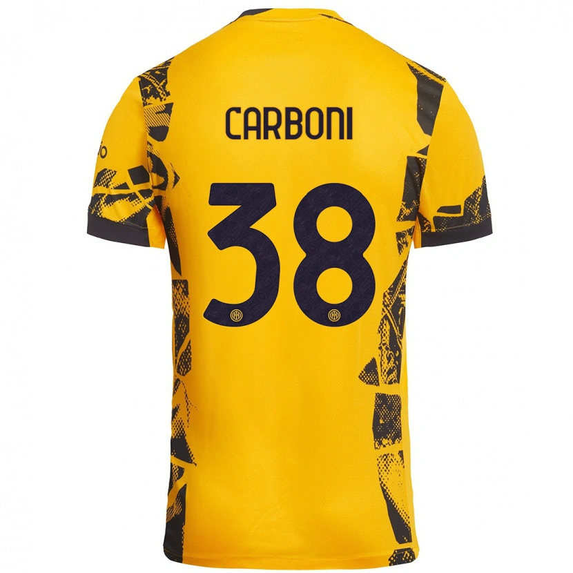 Danxen Mujer Camiseta Valentin Carboni #38 Dorado Negro Equipación Tercera 2024/25 La Camisa México