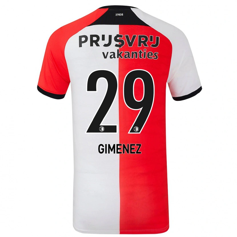 Danxen Niño Camiseta Santiago Gimenez #29 Rojo Blanco 1ª Equipación 2024/25 La Camisa México