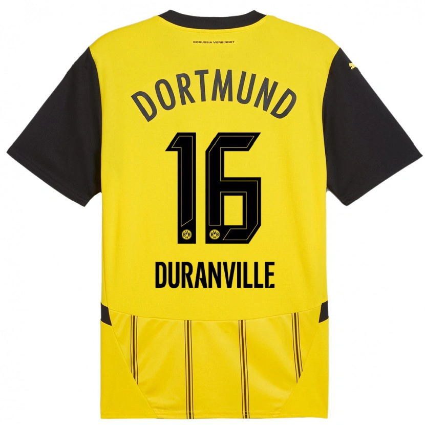 Danxen Niño Camiseta Julien Duranville #16 Amarillo Negro 1ª Equipación 2024/25 La Camisa México