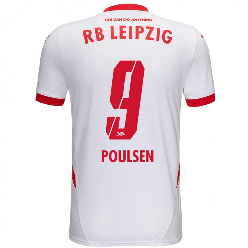 Danxen Niño Camiseta Yussuf Poulsen #9 Blanco Rojo 1ª Equipación 2024/25 La Camisa México