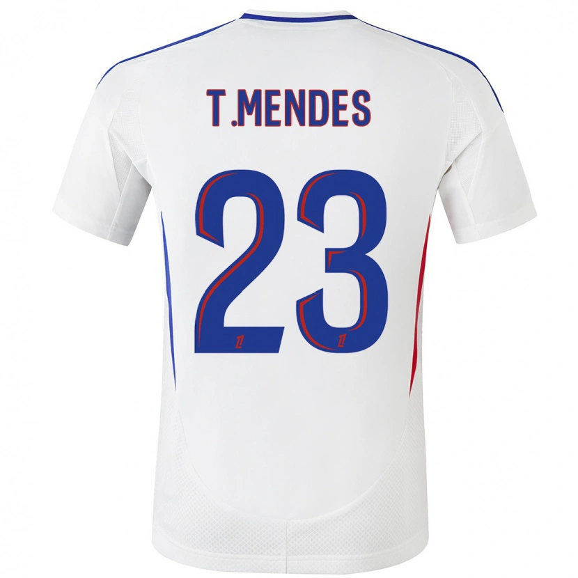 Danxen Niño Camiseta Thiago Mendes #23 Blanco Azul 1ª Equipación 2024/25 La Camisa México