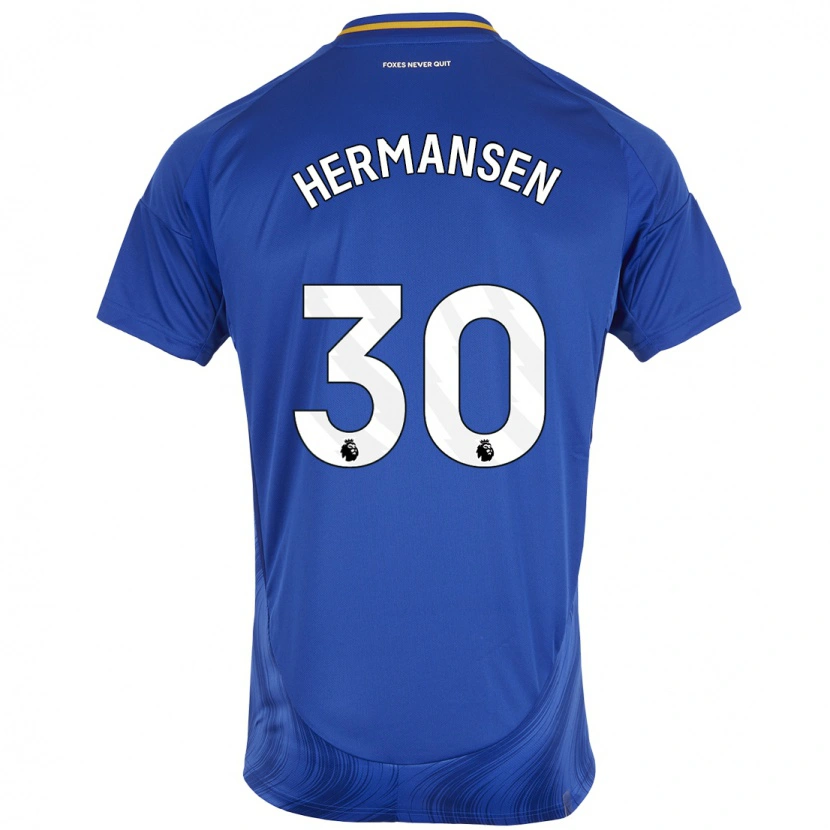Danxen Niño Camiseta Mads Hermansen #30 Azul Blanco 1ª Equipación 2024/25 La Camisa México