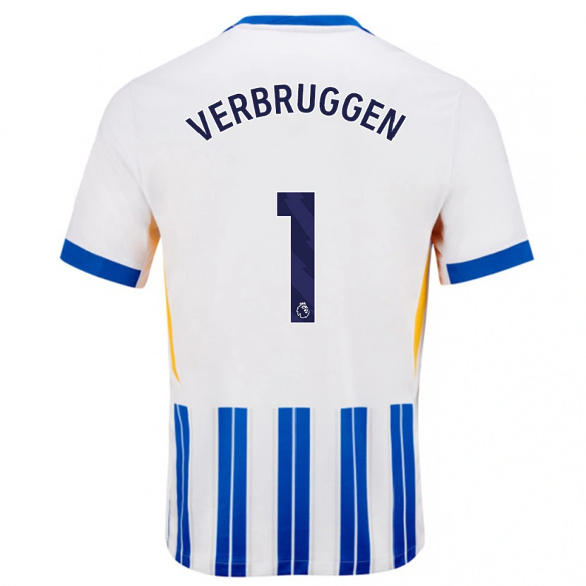 Danxen Niño Camiseta Bart Verbruggen #1 Blanco Azul Rayas 1ª Equipación 2024/25 La Camisa México