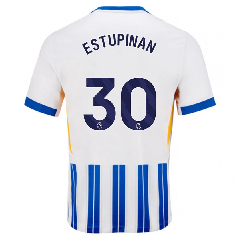 Danxen Niño Camiseta Pervis Estupiñán #30 Blanco Azul Rayas 1ª Equipación 2024/25 La Camisa México