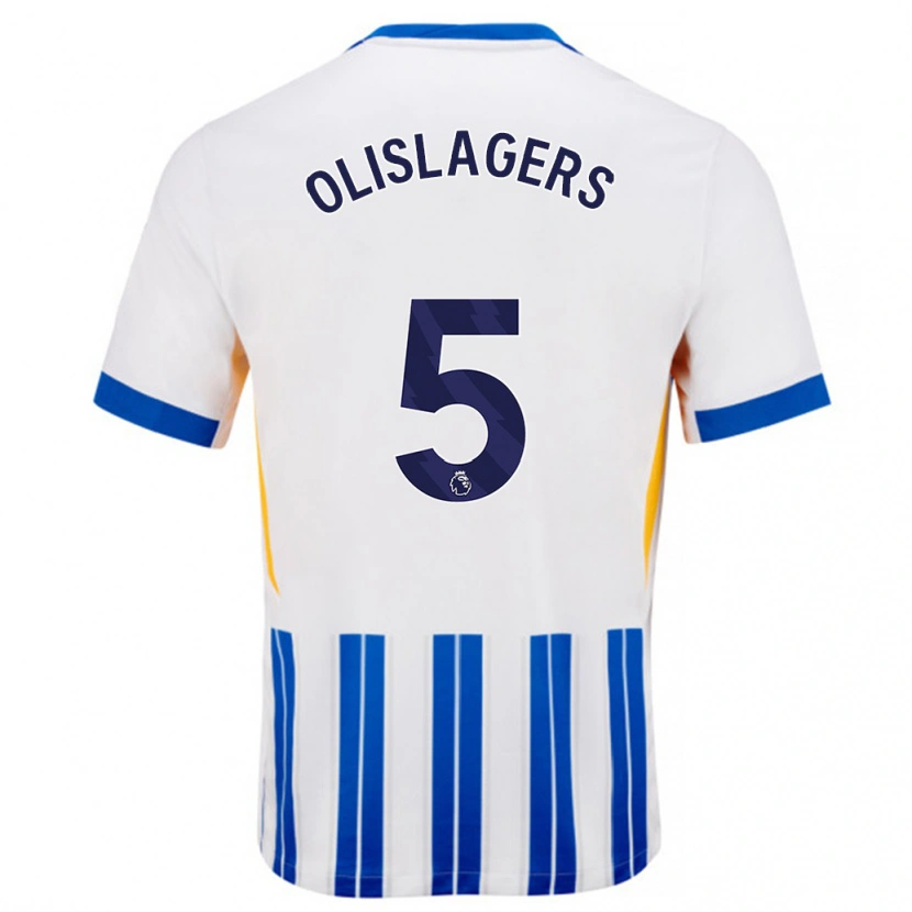 Danxen Niño Camiseta Marisa Olislagers #5 Blanco Azul Rayas 1ª Equipación 2024/25 La Camisa México