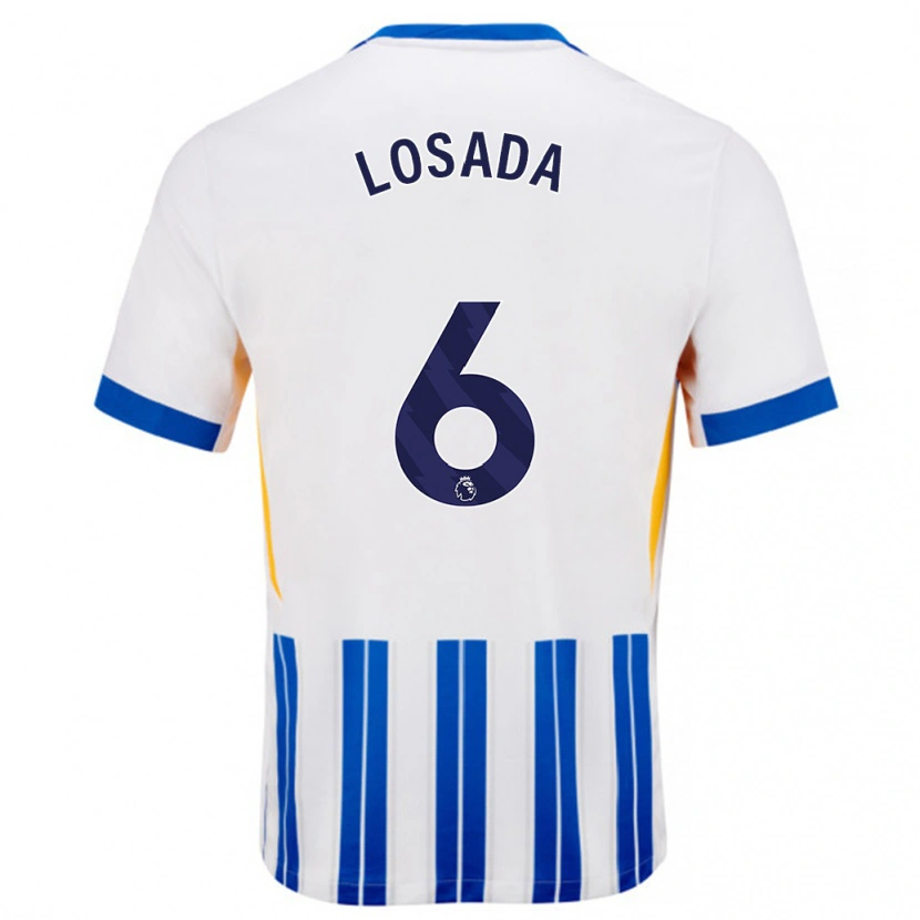 Danxen Niño Camiseta Vicky Losada #6 Blanco Azul Rayas 1ª Equipación 2024/25 La Camisa México