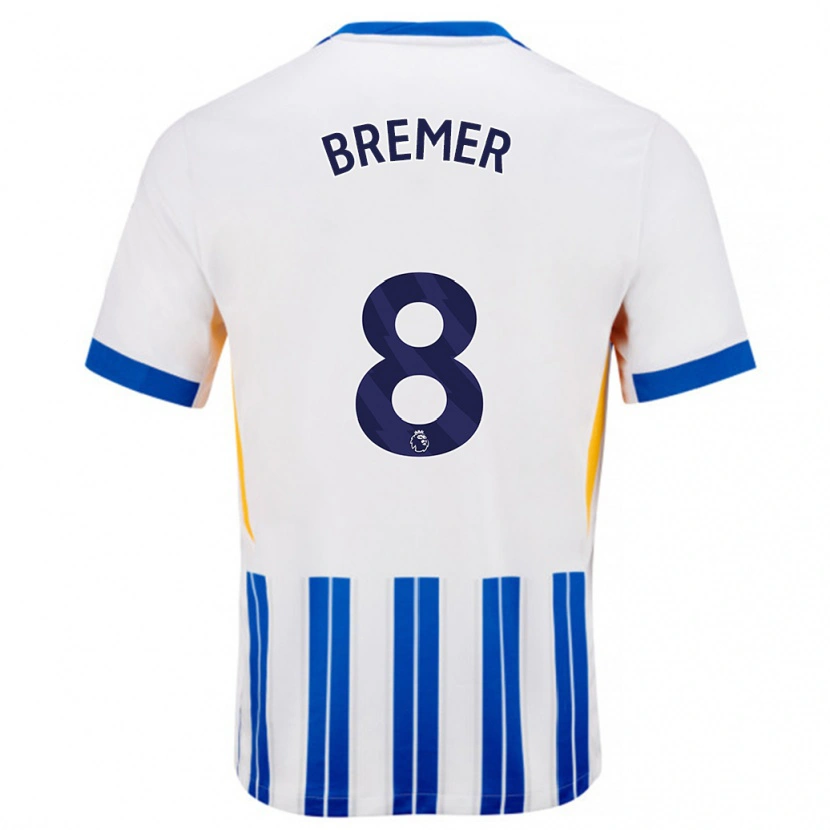 Danxen Niño Camiseta Pauline Bremer #8 Blanco Azul Rayas 1ª Equipación 2024/25 La Camisa México