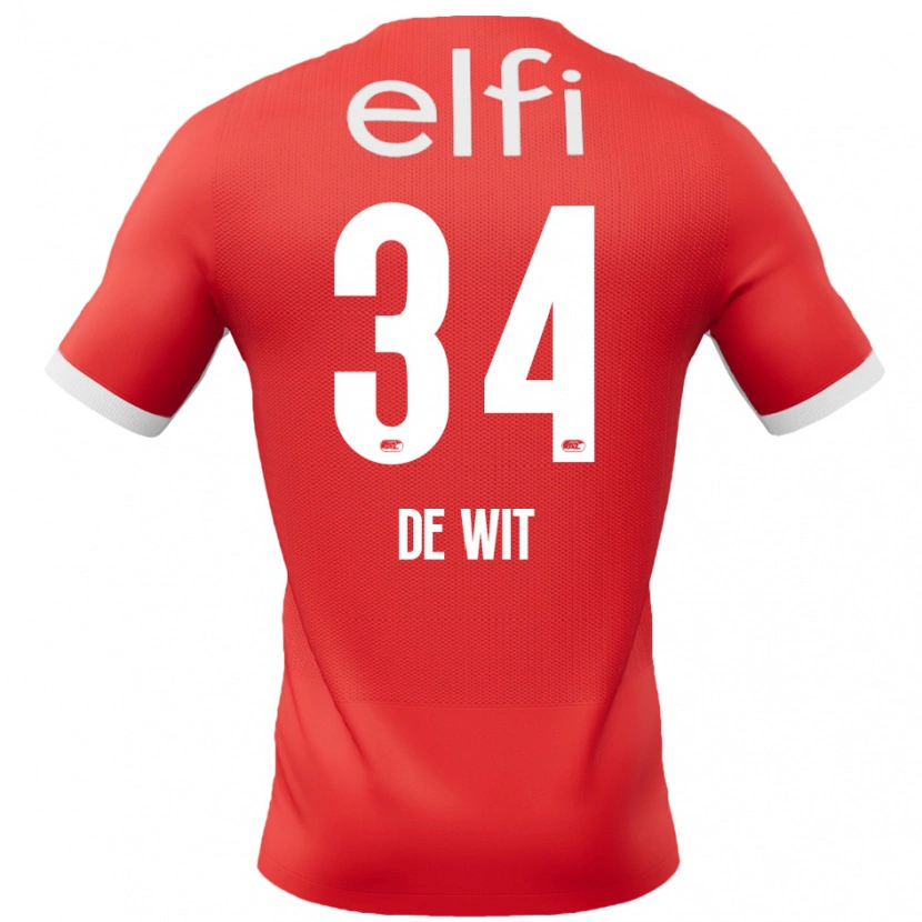 Danxen Niño Camiseta Mees De Wit #34 Rojo Blanco 1ª Equipación 2024/25 La Camisa México