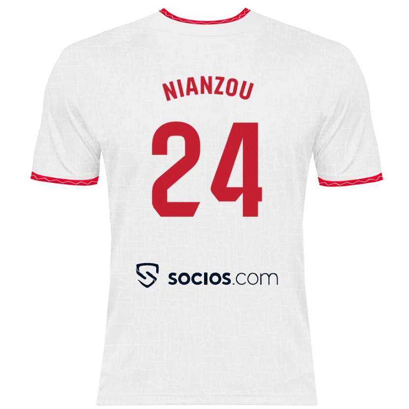 Danxen Niño Camiseta Tanguy Nianzou #24 Blanco Rojo 1ª Equipación 2024/25 La Camisa México