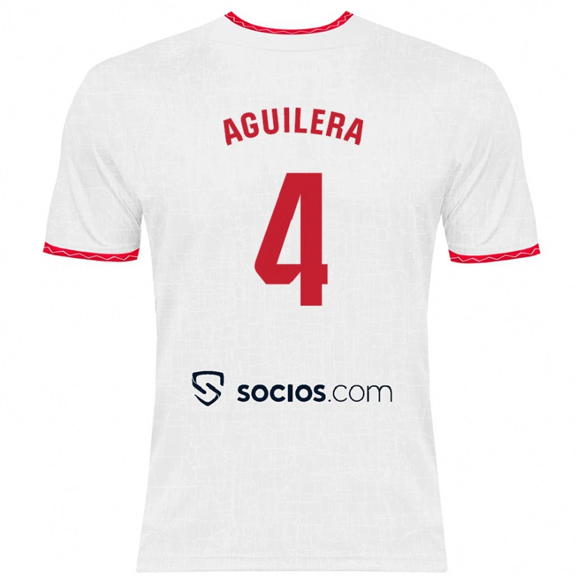 Danxen Niño Camiseta Juanan Aguilera #4 Blanco Rojo 1ª Equipación 2024/25 La Camisa México