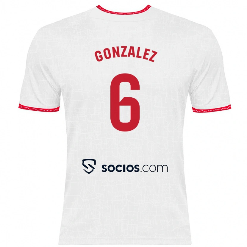 Danxen Niño Camiseta Pamela González #6 Blanco Rojo 1ª Equipación 2024/25 La Camisa México