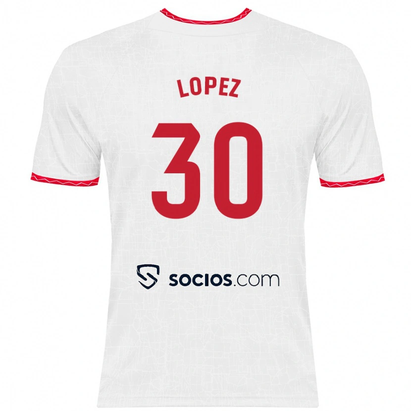 Danxen Niño Camiseta Alba López #30 Blanco Rojo 1ª Equipación 2024/25 La Camisa México