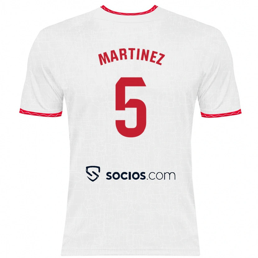 Danxen Niño Camiseta Sergio Martínez #5 Blanco Rojo 1ª Equipación 2024/25 La Camisa México