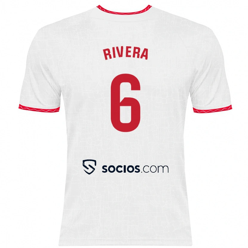 Danxen Niño Camiseta Pablo Rivera #6 Blanco Rojo 1ª Equipación 2024/25 La Camisa México