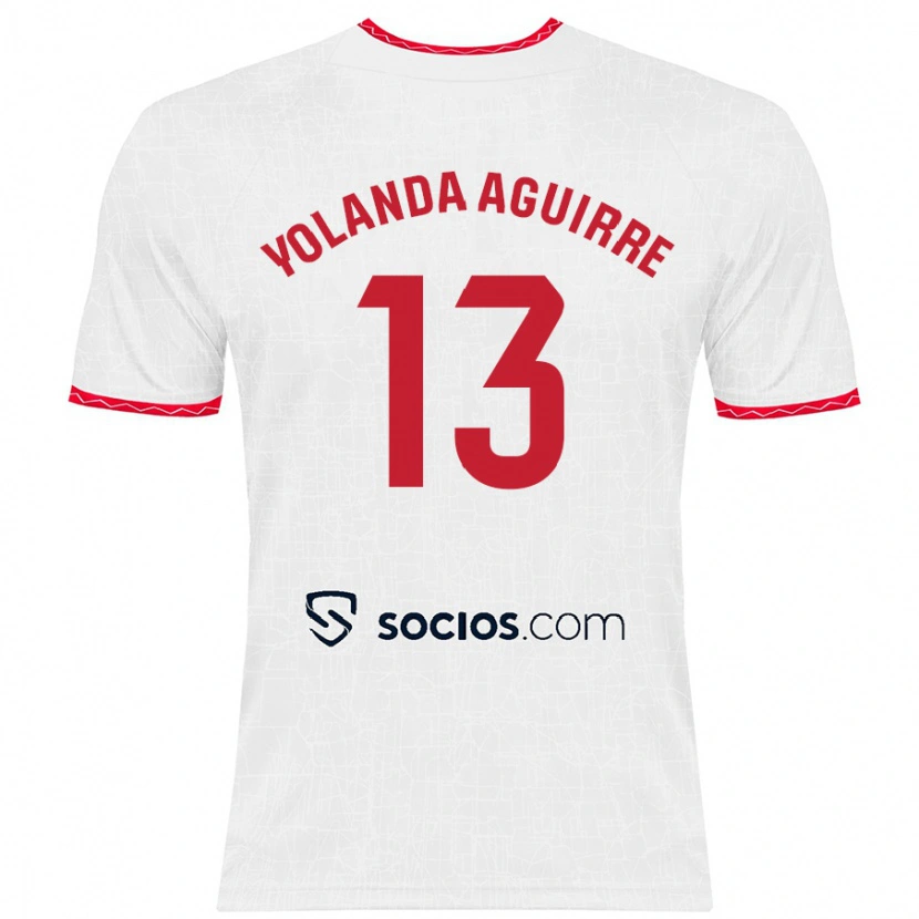 Danxen Niño Camiseta Yolanda Aguirre Gutiérrez #13 Blanco Rojo 1ª Equipación 2024/25 La Camisa México