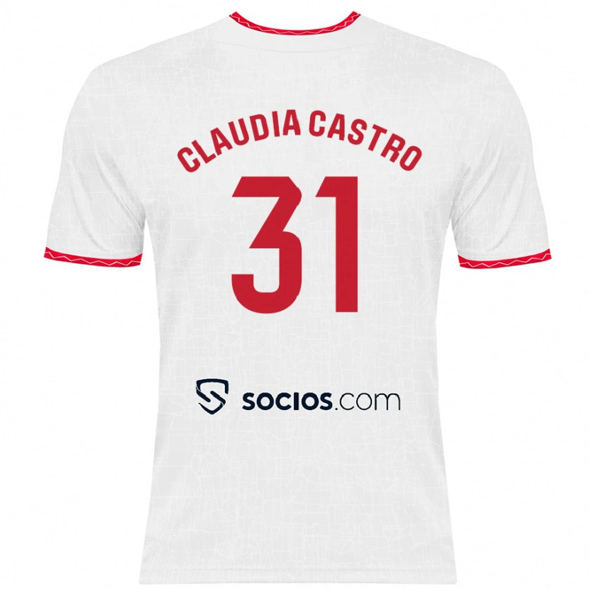 Danxen Niño Camiseta Claudia Castro Romero #31 Blanco Rojo 1ª Equipación 2024/25 La Camisa México