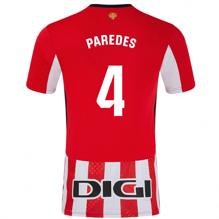 Danxen Niño Camiseta Aitor Paredes #4 Rojo Blanco 1ª Equipación 2024/25 La Camisa México