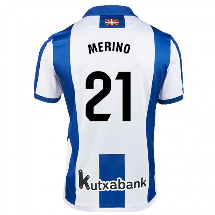 Danxen Niño Camiseta Jon Merino #21 Blanco Azul 1ª Equipación 2024/25 La Camisa México