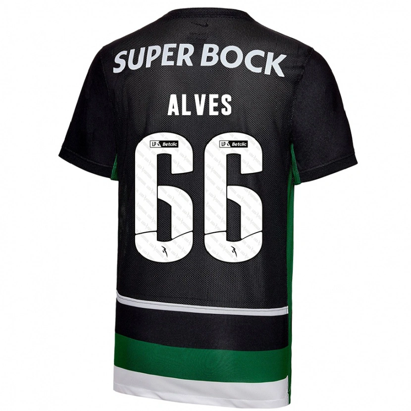 Danxen Niño Camiseta Miguel Alves #66 Negro Blanco Verde 1ª Equipación 2024/25 La Camisa México