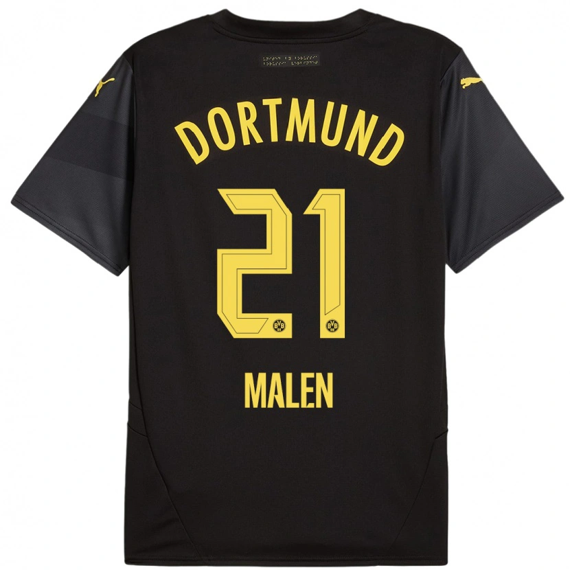 Danxen Niño Camiseta Donyell Malen #21 Negro Amarillo 2ª Equipación 2024/25 La Camisa México