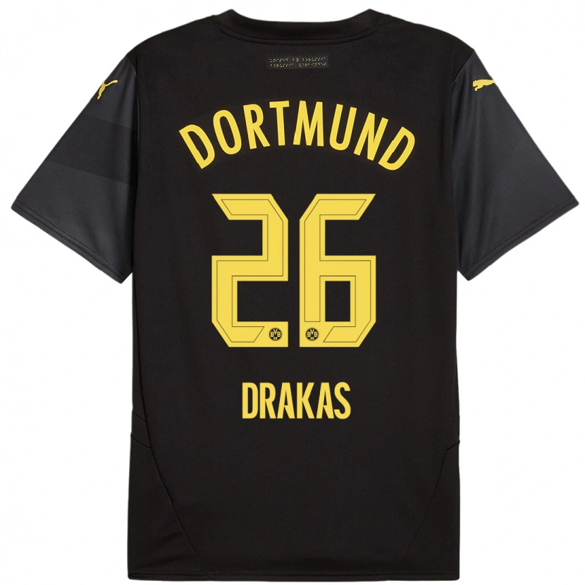 Danxen Niño Camiseta Babis Drakas #26 Negro Amarillo 2ª Equipación 2024/25 La Camisa México