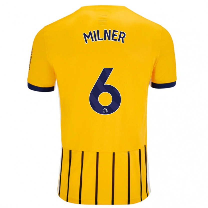 Danxen Niño Camiseta James Milner #6 Dorado Azul Rayas 2ª Equipación 2024/25 La Camisa México