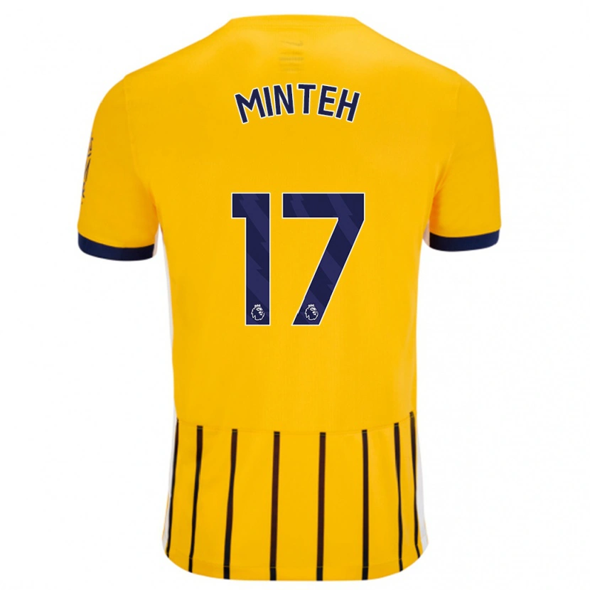 Danxen Niño Camiseta Yankuba Minteh #17 Dorado Azul Rayas 2ª Equipación 2024/25 La Camisa México