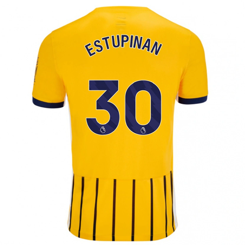 Danxen Niño Camiseta Pervis Estupiñán #30 Dorado Azul Rayas 2ª Equipación 2024/25 La Camisa México