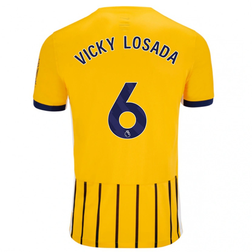 Danxen Niño Camiseta María Victoria Losada Gómez #6 Dorado Azul Rayas 2ª Equipación 2024/25 La Camisa México
