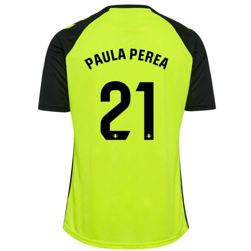 Danxen Niño Camiseta Paula Perea Ramírez #21 Amarillo Fluorescente Negro 2ª Equipación 2024/25 La Camisa México