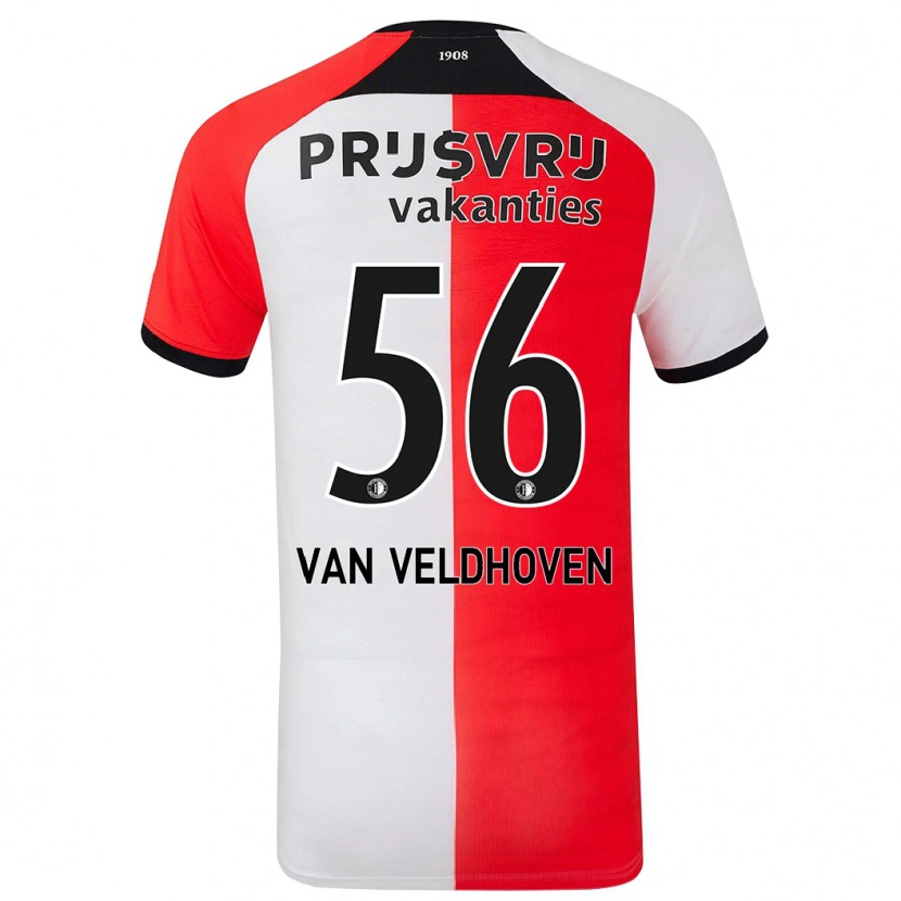 Danxen Hombre Camiseta Kars Van Veldhoven #56 Rojo Blanco 1ª Equipación 2024/25 La Camisa México